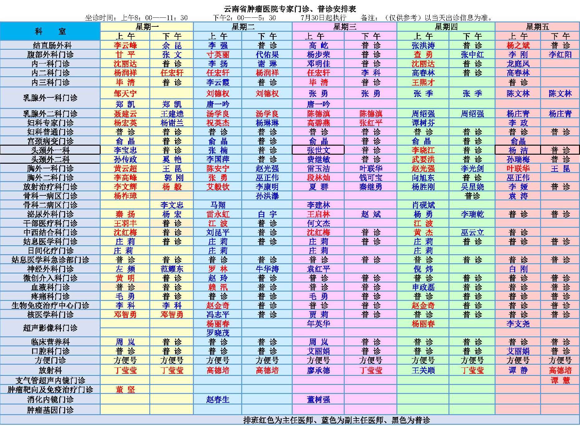 开云体育网站下载网址
专家门诊、普诊安排表2019年7月30日起执行